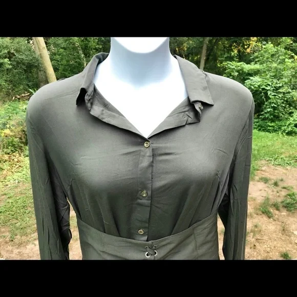 𝅺🍭NWT Verona Couture Olive Corset Belt Shirt - Picture 7 of 13